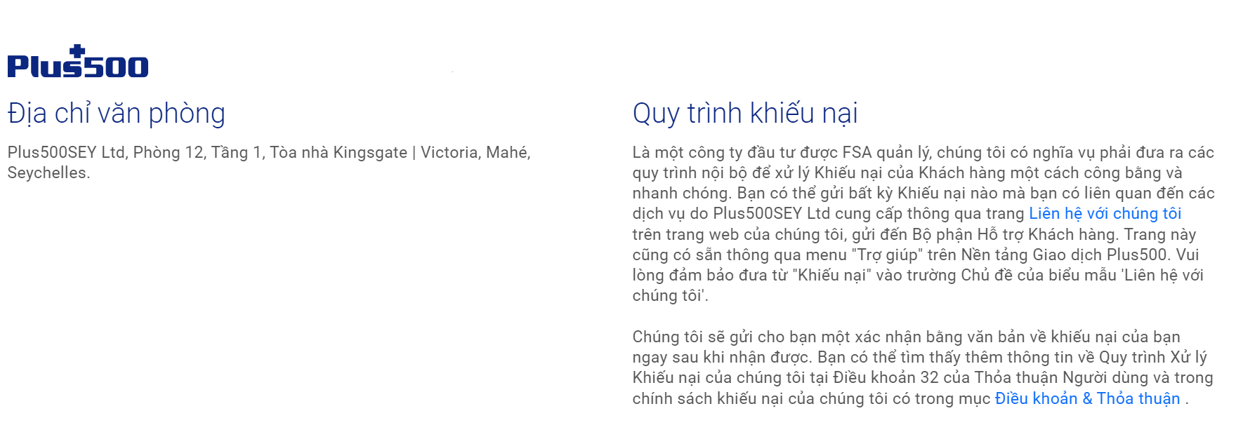 Liên hệ Plus500